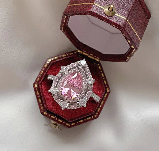 Luxury S925 Sterling Silver Water Drop Zircon Ring