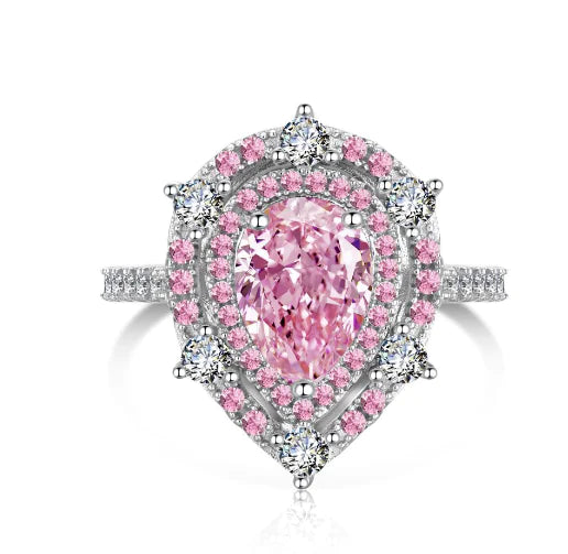 Luxury S925 Sterling Silver Water Drop Zircon Ring