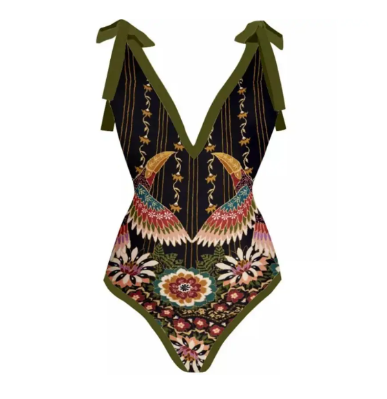 Vintage Women's Printed One Piece Swimsuit