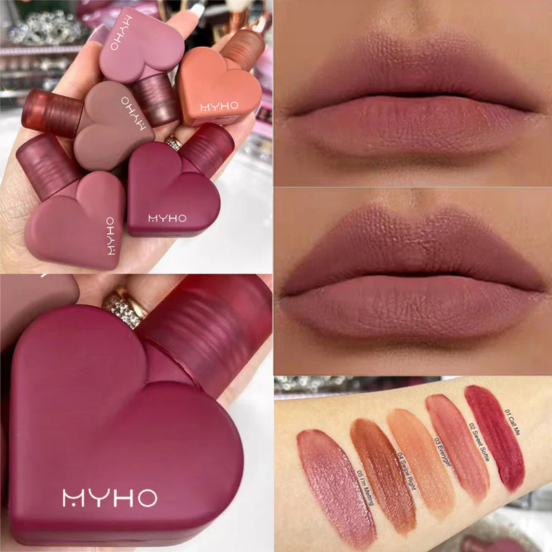 5 Colors Velvet Matte Waterproof Heart Shape Lip Gloss