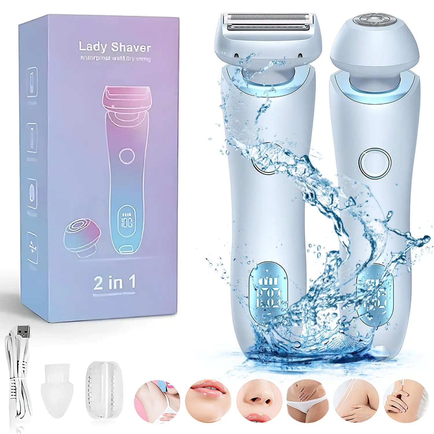 Dusk Razor for Women Duskofficial Razor The Glide Pro 3.0 Waterproof Electric Razor 2 in 1 Electric Shaver Razors Silk Glide Pro Shaver Wet & Dry (Blue)