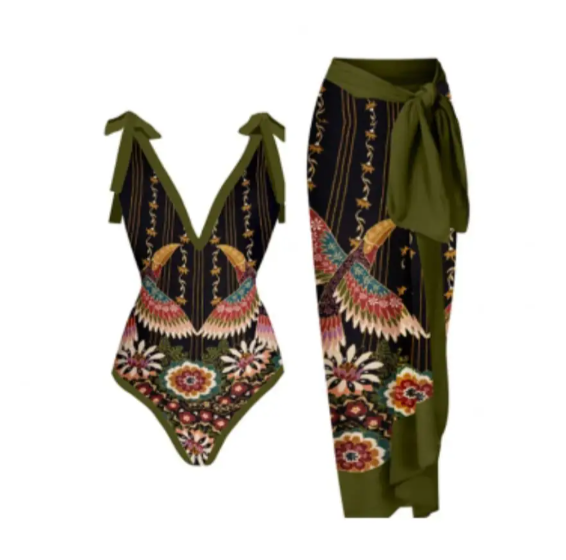 Vintage Women's Printed One Piece Swimsuit