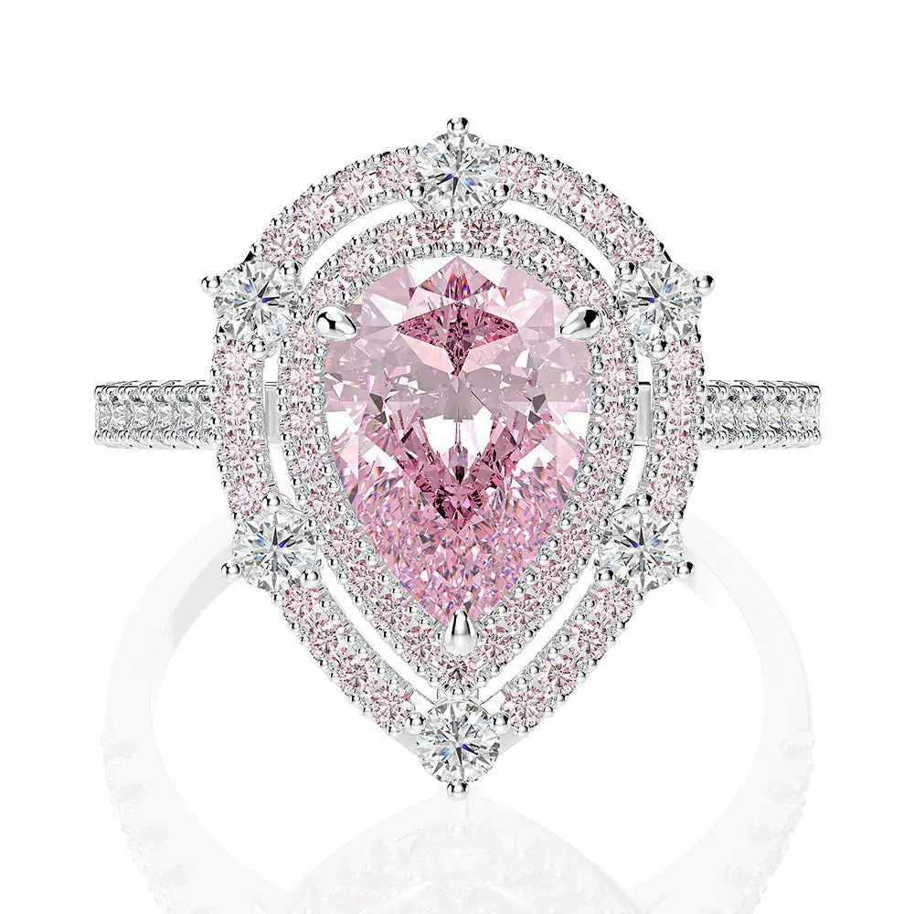 Luxury S925 Sterling Silver Water Drop Zircon Ring